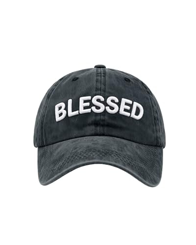 Christian Jesus Hats for Men, Adjustable Denim Cotton Faith Blessed Baseball Cap for Women - color: Grey-blessed
