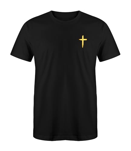 Faith Christian Cross T-Shirt Black White Gold Silver Unisex Men Women Teen Cotton Blend Graphic Tee Jesus Scripture Gift - color: Black/Metallic Gold, size: XX-Large
