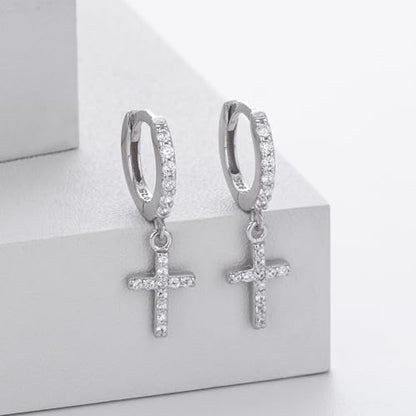 SUYACS Dainty 14k Gold Plated Cross Drop Dangle Earrings for Women - color: Style 3-Silver