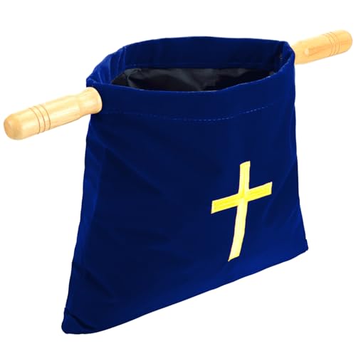 Abbylike Velvet Church Offering Bag with Wooden Handles 10 Inch Religious Offering Pouch Handle Church Collection Bag for Churches Communion Supplies (Blue) - color: Blue