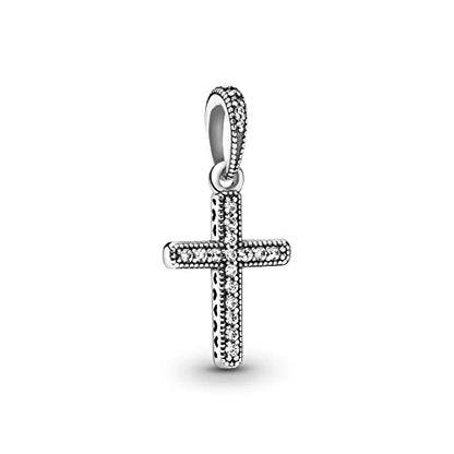 Sport Religious Charm 925 Sterling Silver Pendant,Jewelry Beads Gifts for Women Bracelet&Necklace - color: Sparkling Cross