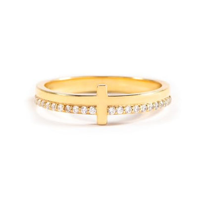 STORYJEWELLERY Cross Rings for Women, 925 Sterling Silver Purity Ring with Cubic Zirconia, Dainty Christian Jewelry, Confirmation and Baptism Gifts - color: Cross Ring-925 Sterling Silver with 18K Gold