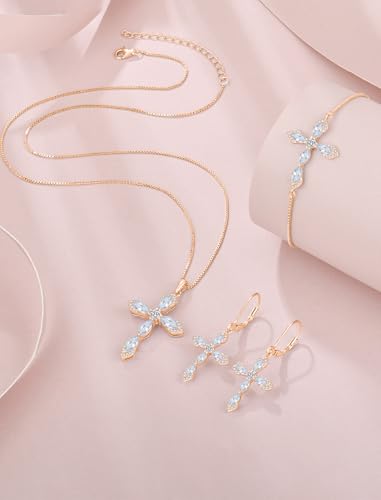 Birthstone Cross Earrings for Women 925 Sterling Silver - color: 04 April - Zirconia - Rose Gold Plated