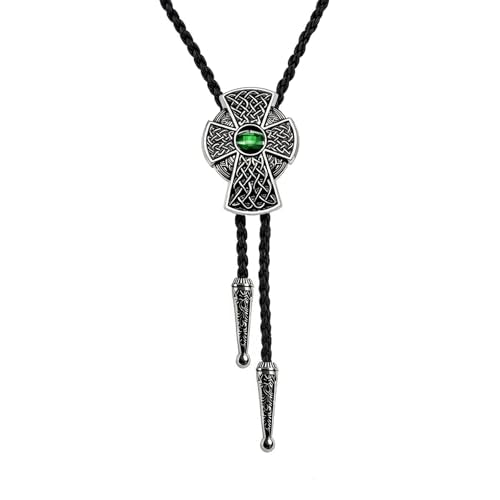 Fashionable Cross Bolo Tie Multi-Color Cross Shield Necktie - color: Retro Style 4-green