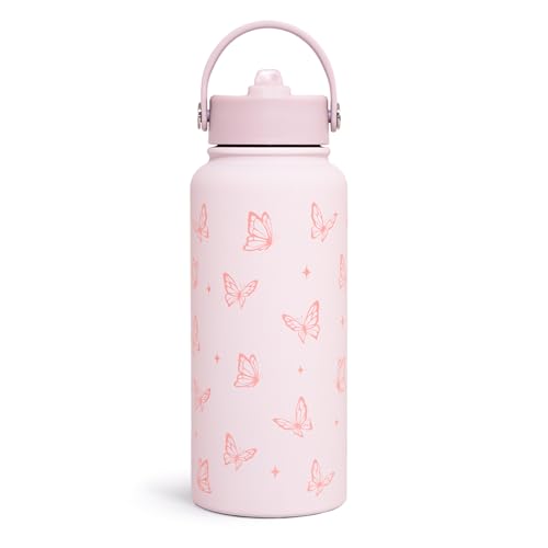 Butterfly Water Bottle Insulated Vacuum Stainless Steel 32oz with Lid, Gifts for Women Girls Teens Birthday Christmas - color: Butterfly