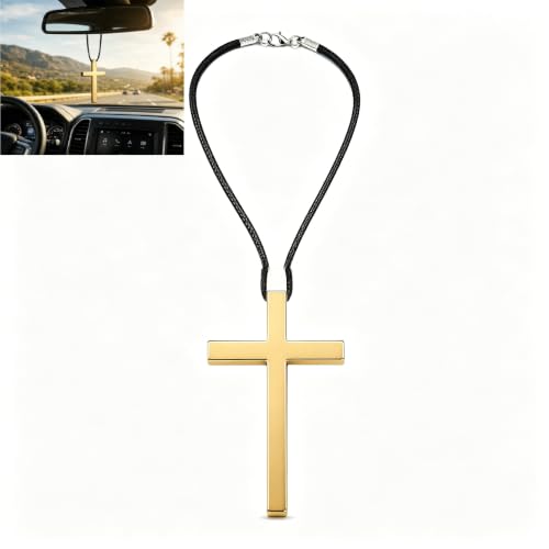 Christian Cross Car Charm, Rearview Mirror Hanging Ornament, Metal Cross Pendant Decoration for Auto Truck Home(Gold) - color: gold