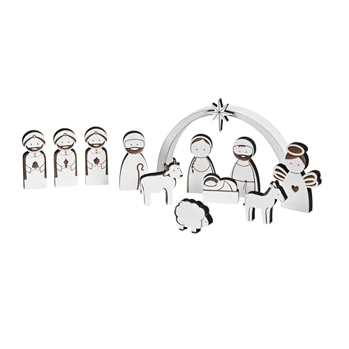 AOMOONOA Wooden Nativity Set for Kids, 12Pcs Christmas Nativity Scene - color: White