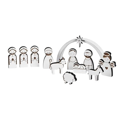 AOMOONOA Wooden Nativity Set for Kids, 12Pcs Christmas Nativity Scene - color: White