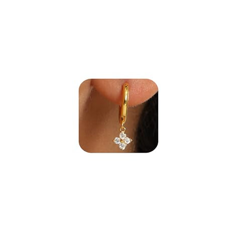 Small Gold/Silver Hoop Earrings for Women - color: Dangle Clover