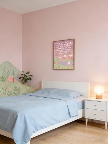 Paivovi Framed Same God Creation Inspirational Christian Bible Canvas Art,Mountain Nursery Decor,Pink Set of Christian Girl Bedroom Dorm for Girly Adoption Gift 12x16in