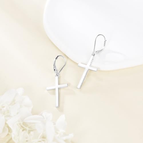 VONALA Cross Leverback Earrings for Women S925 Sterling Silver Philippians 4:13 I Can Do All Things Cross Earrings for Men