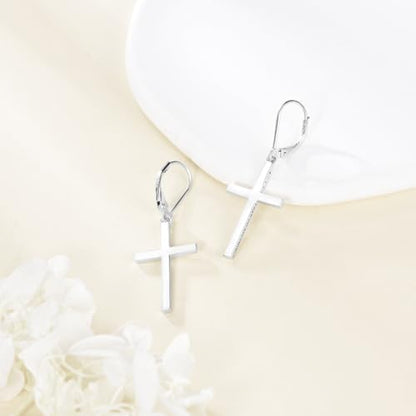 VONALA Cross Leverback Earrings for Women S925 Sterling Silver Philippians 4:13 I Can Do All Things Cross Earrings for Men