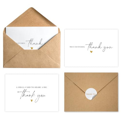 Thank You Cards with Envelopes Bulk Pack of 40 - Gold Foil Design - color: Gold Foil - Script