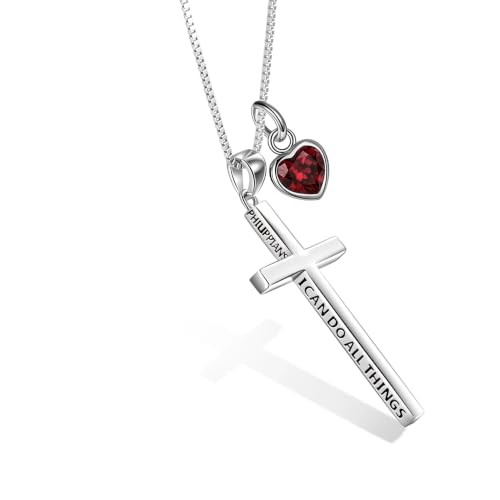 POPLYKE Cross Necklace 925 Sterling Silver Philippians 4:13 I Can Do All The Things Inspirational Necklace Gifts for Women Men 20+2'' - color: silver-1 January