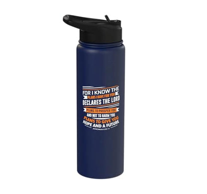 Jeremiah 29:11 Inspirational Quote: 'Plans to Prosper You' Stainless Steel Insulated Water Bottle - color: Navy Blue