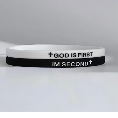 GOD IS FIRST BRACELET,IM Second Christian Rubber Inspirational Bible Verses Bracelets Motivational Jewelry Gifts for Men Women - color: 2Set Black+White