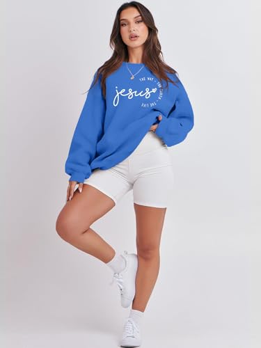 MOUSYA Christian Sweatshirts for Women God Shirts Jesus Graphic Pullover - color: Blue-a, size: Medium