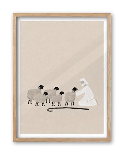 iHery 16x20in Good Shepherd Framed Christian Wall Art - color: Beige Framed Good Shepherd, size: 20"L x 16"W