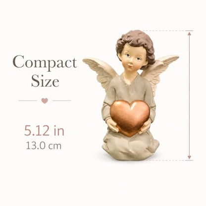 Guardian Angel Figurine Holding Gold Heart - size: 5.12"H