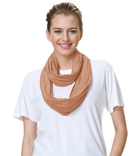 Lina & Lily Premium Modal Jersey Knit Women's Infinity Scarf Loop Lightweight - color: Camel