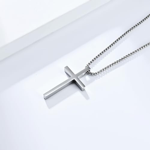 Cross Necklace for Men,Stainless Steel Christian Pendant Jewelry - color: B-silver-60cm chain