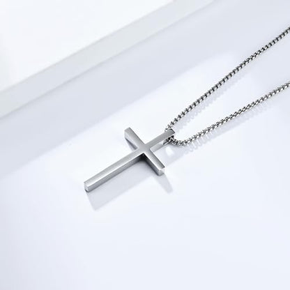 Cross Necklace for Men,Stainless Steel Christian Pendant Jewelry - color: B-silver-60cm chain