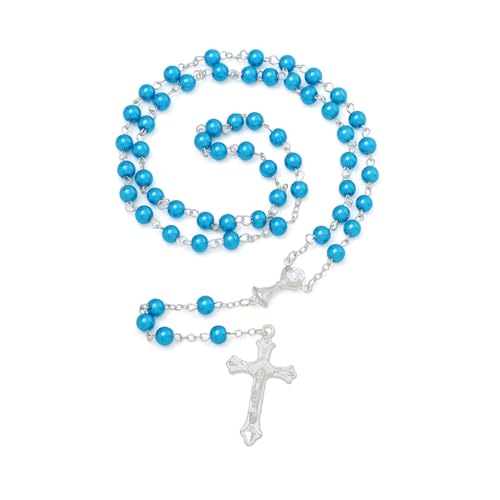 KOMI 6 MM Pearl Rosary Beads With Crucifix, Catholic Necklace for Women With Velvet Bag or Rosary Box - style: Rosary-7