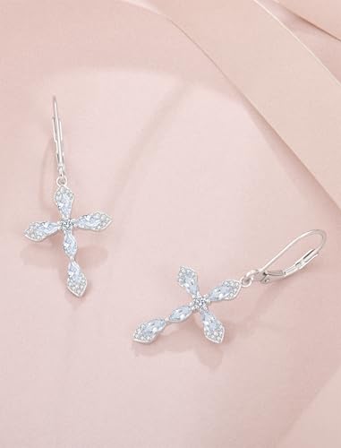 Birthstone Cross Earrings for Women 925 Sterling Silver - color: 04 April - Zirconia