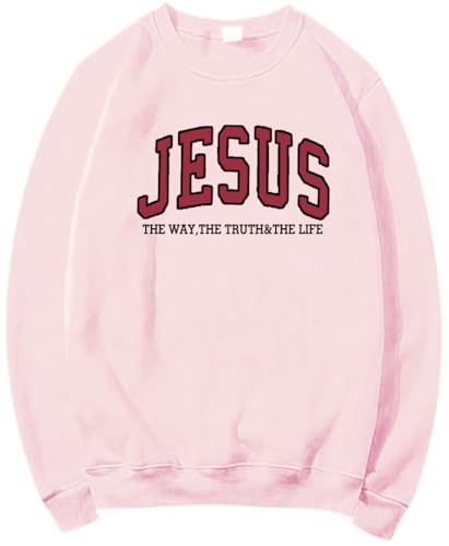 PANOZON Jesus Sweatshirt Faith Hoodie Christian Religious God Tops Man Woman Pullover Crewneck Longsleeve - color: 4-pink, size: Small