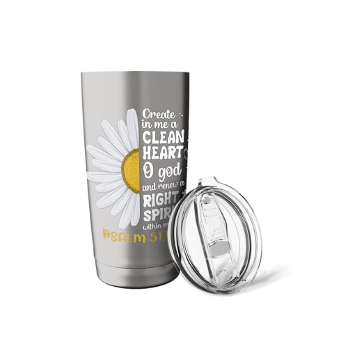 Create in me a clean heart o god psalm 51:10 faith flower Stainless Steel Insulated Tumbler - color: Brushed Steel