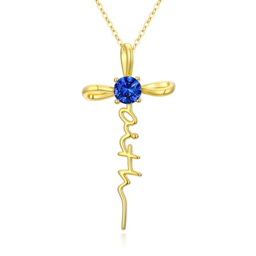 Gold Birthstone Faith Cross Infinity Necklace 14K Gold Religious Cross Pendant Necklaces with Birthstone Jewelry Christian Faith Mothers Day Gifts for Mom Wife Daughter - style: Gold-9