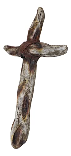 Ebros Gift 16" Tall Rustic Country Western Faux Distressed Wood Trunk Rugged Wall Cross Decor Plaque Christian Catholic Decorative Accent Crucifix Or Crosses