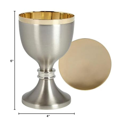 Church Gold Plated Brass Chalice & Paten, 12 Ounce, Satin Nickel Gold Rim - color: Satin Nickel Gold Rim