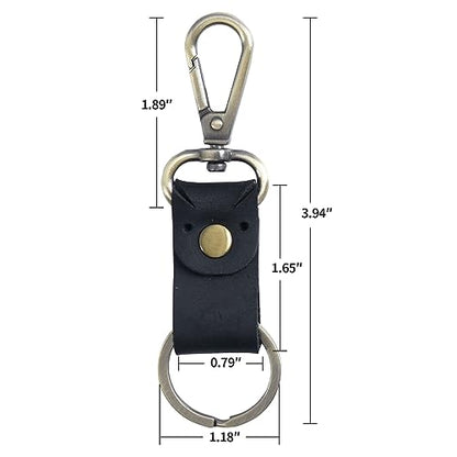 Jack&Chris Genuine Leather Keychain, Small Keychain for Man and Women, Key Holder Mens Belt Key Chain Ring, Red Brown - color: 2pack-black