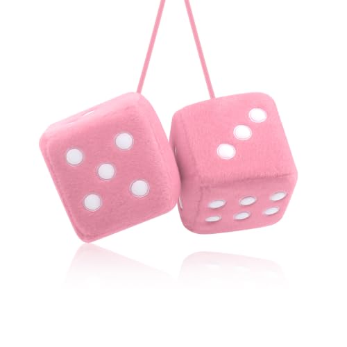 Stylish Fuzzy Dice for Car Hanging Ornament,Funny Plush Dice Rear View Mirror Accessories,Car Accessories Interior Cute Mirror Hanging Accessories (Pink) - color: Pink