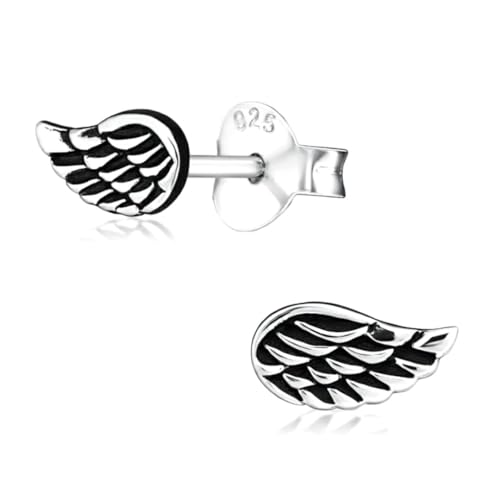 ICYROSE 925 Sterling Silver Tiny Angel Wing Stud Earrings (Nickel Free) - color: Antique Finish