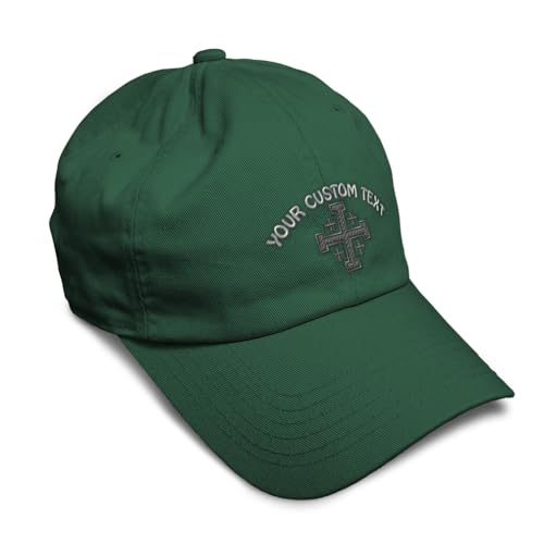 Custom Soft Baseball Cap Jerusalem Cross Crusader Jesus Christ God - color: Forest Green Personalized Text Here