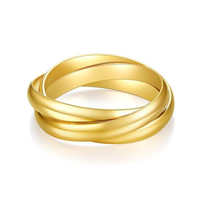 BORUO Fidget Stacking Ring, Waterproof Gold Plated, Three Row Size 4 - color: Waterproof 3mm 14K Gold Plated Stainless Steel