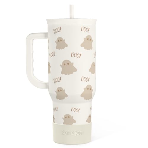 SANDJEST Boo Tumbler with Handle and Straw 40oz – Stainless Sleel Slider Tumbler Travel Coffee Mug for Women - Gift Idea for Fall Autumn Halloween Christmas - color: Boo 1