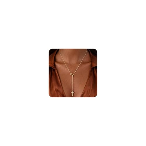 Cross Necklace for Women, Dainty 14K Gold Plated Cross Pendant Simple Long Necklaces for Women, Christian Faith Necklace Trendy Gold Jewelry Gifts for Easter - color: gold infinity cross necklace