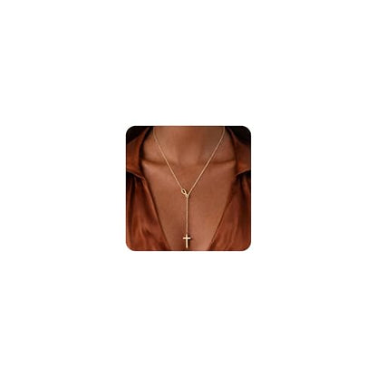 Cross Necklace for Women, Dainty 14K Gold Plated Cross Pendant Simple Long Necklaces for Women, Christian Faith Necklace Trendy Gold Jewelry Gifts for Easter - color: gold infinity cross necklace