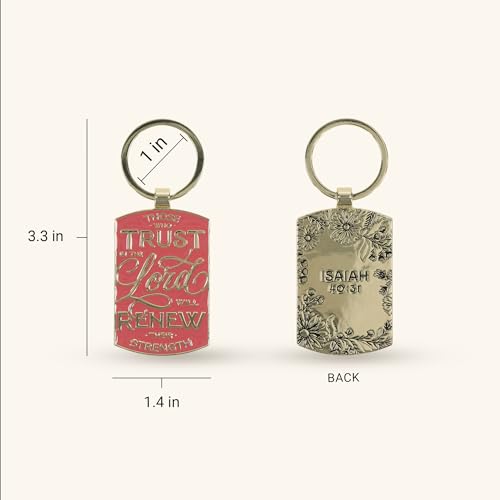 Christian Art Gifts Novelty Scripture Keychains for Women: Large Rectangular Medallion Engraved Keyrings, Multicolor Designs - color: Trust in the Lord/Coral Pink & Gold