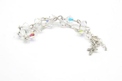 Catholic Communion Rosary Bracelet Created with Swarovski® Crystals, Glass - color: Clear AB - April