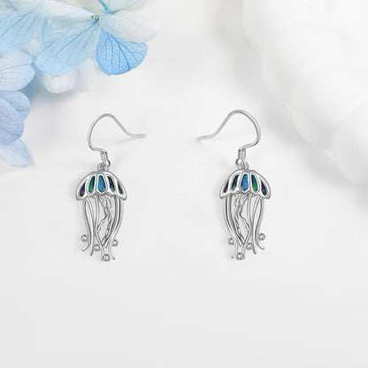 Crab/Mushroom/Lobster/Bat/Angler Fish/Tiger/Elephant/Jellyfish/Flamingo/Scorpion Earrings Dangling Sterling Silver Created Blue Opal Earrings Jewelry Gifts for Women Girls… - style: Jellyfish