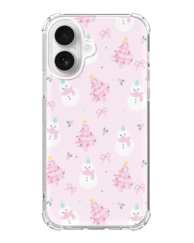 Pink Christmas Trees Snowman Bows Phone Case Compatible with iPhone 17, Cute Girly Winter Phone Cover for iPhone 17 - color: Pink Trees Snowman
