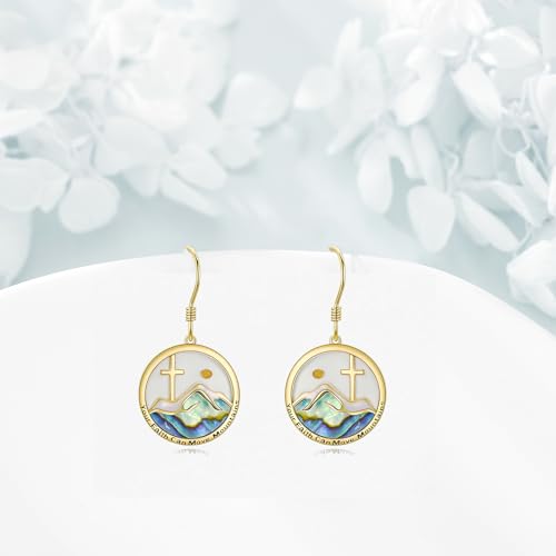 AOBOCO Mustard Seed Earrings for Women Sterling Silver Mountain Cross Earrings Dangle Christian Religion Jewelry Mothers Day Birthday for Mom Wife Friends - style: Yellow Gold Mountain Cross