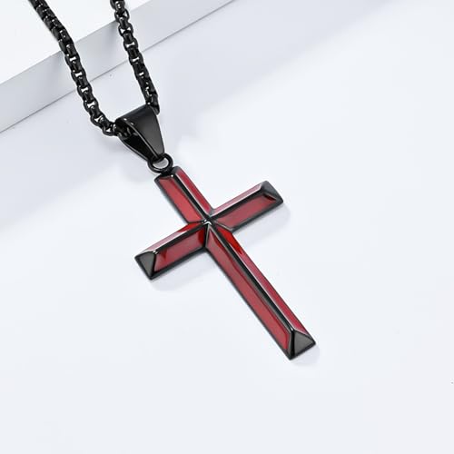 Cross Necklace for Men,Stainless Steel Christian Pendant Jewelry - color: A-T black-60cm chain