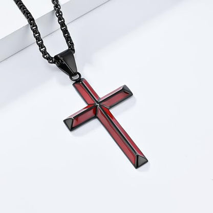Cross Necklace for Men,Stainless Steel Christian Pendant Jewelry - color: A-T black-60cm chain