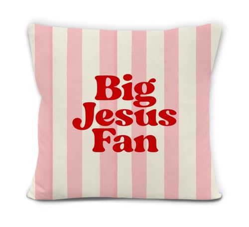 Pink Preppy Striped Jesus Christian Pillow Cover 18x18 Decor - color: Jesus