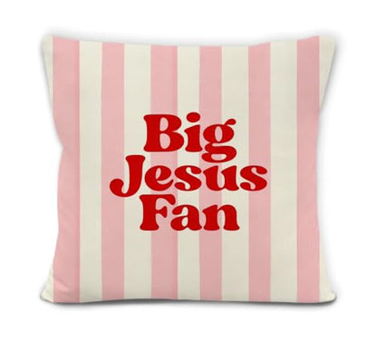 Pink Preppy Striped Jesus Christian Pillow Cover 18x18 Decor - color: Jesus